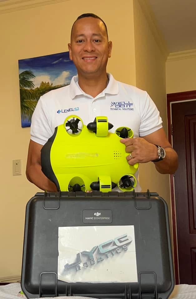 Specialized underwater inspection equipment in a protective case